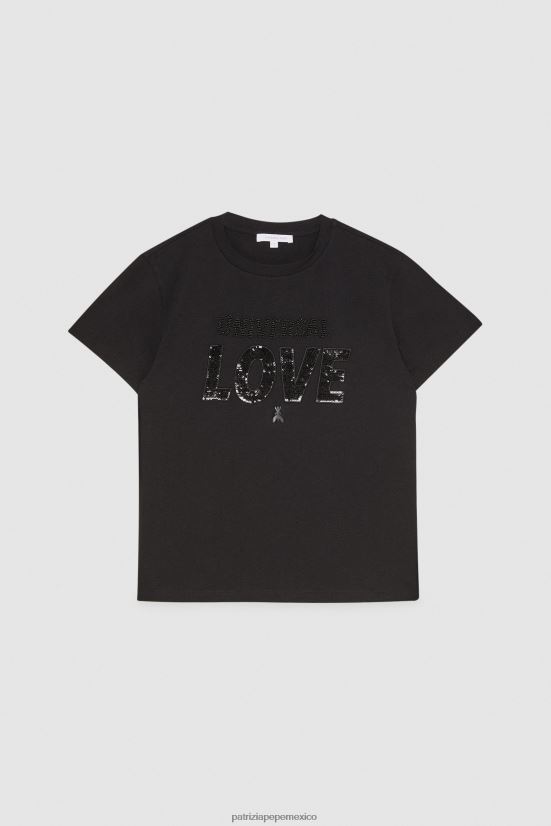 vestir mx Patrizia Pepe mujer camiseta bordada amor universal negro 66024R547