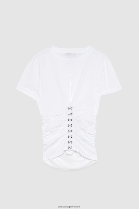 vestir mx Patrizia Pepe mujer camiseta con detalle de metal otico blanco 66024R348