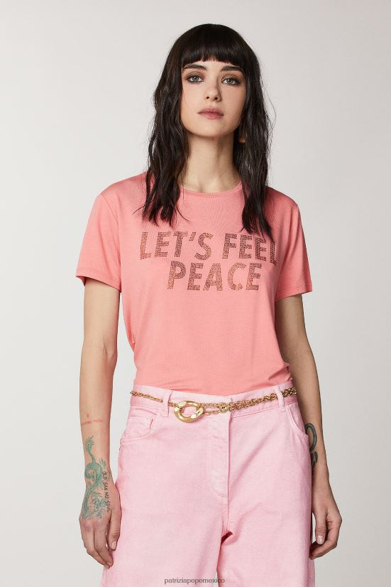 vestir mx Patrizia Pepe mujer camiseta con diamantes de imitación Durazno jugoso 66024R509
