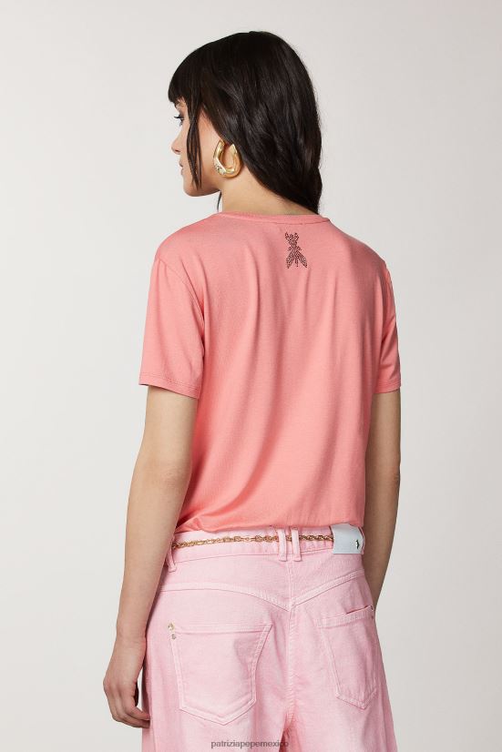 vestir mx Patrizia Pepe mujer camiseta con diamantes de imitación Durazno jugoso 66024R509