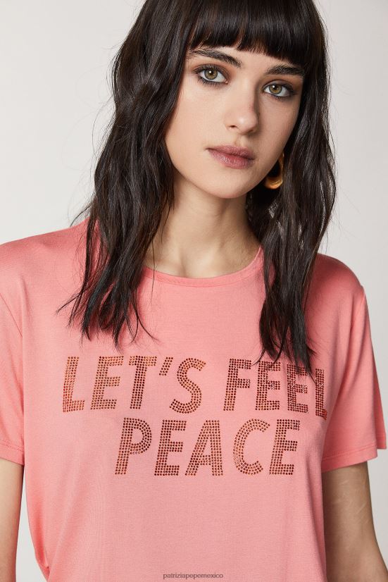 vestir mx Patrizia Pepe mujer camiseta con diamantes de imitación Durazno jugoso 66024R509
