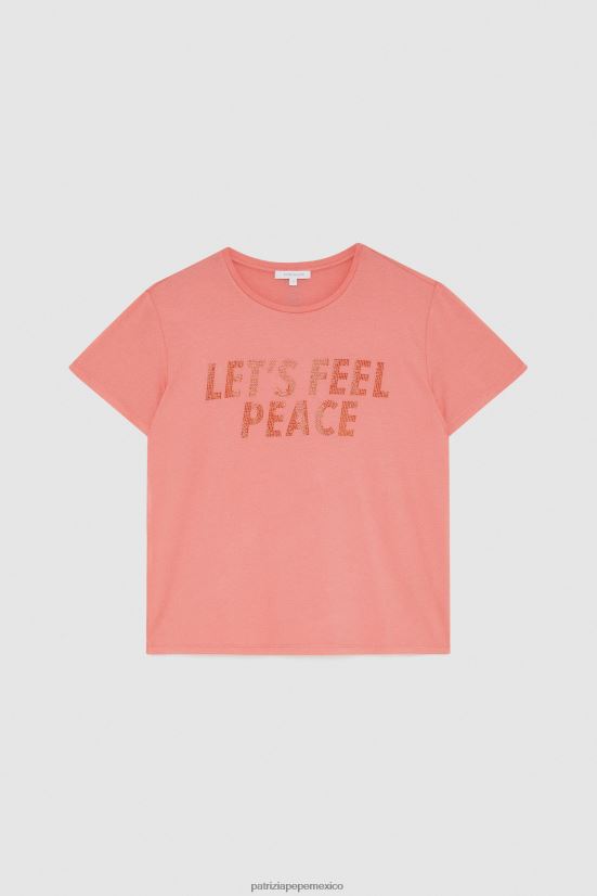 vestir mx Patrizia Pepe mujer camiseta con diamantes de imitación Durazno jugoso 66024R509
