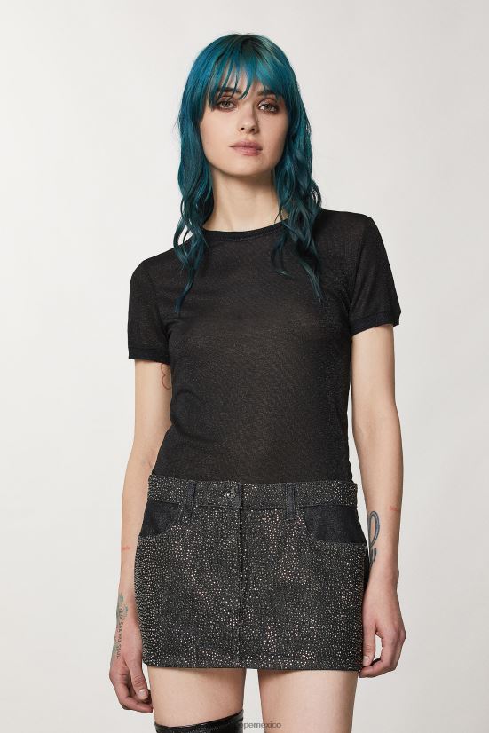 vestir mx Patrizia Pepe mujer camiseta de manga corta de lúrex lúrex negro 66024R152