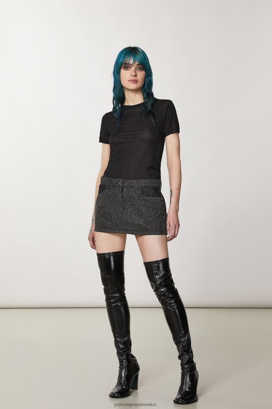 vestir mx Patrizia Pepe mujer camiseta de manga corta de lúrex lúrex negro 66024R152