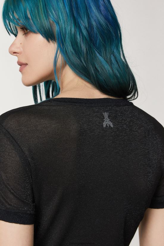 vestir mx Patrizia Pepe mujer camiseta de manga corta de lúrex lúrex negro 66024R152