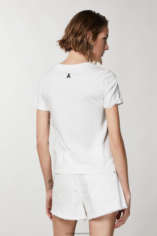 vestir mx Patrizia Pepe mujer camiseta estampada con detalles de strass blanco lavado 66024R214