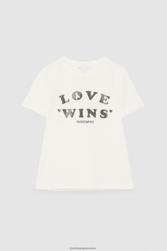 vestir mx Patrizia Pepe mujer camiseta estampada con detalles de strass blanco lavado 66024R214