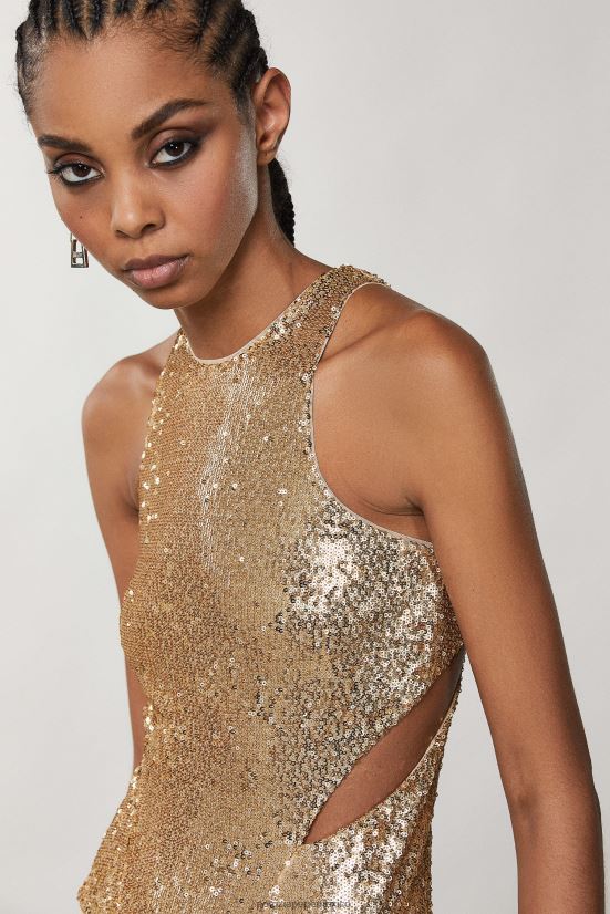 vestir mx Patrizia Pepe mujer body con aberturas de lentejuelas oro mate y brillante 66024R366