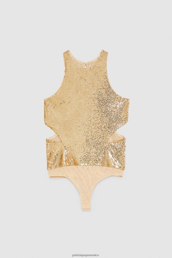 vestir mx Patrizia Pepe mujer body con aberturas de lentejuelas oro mate y brillante 66024R366