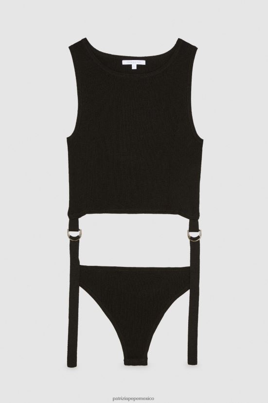 vestir mx Patrizia Pepe mujer body delgado con cordones Nerón 66024R163