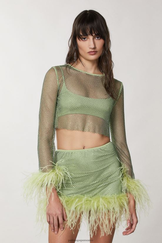 vestir mx Patrizia Pepe mujer camisa suave con pedrería margarita verde 66024R277