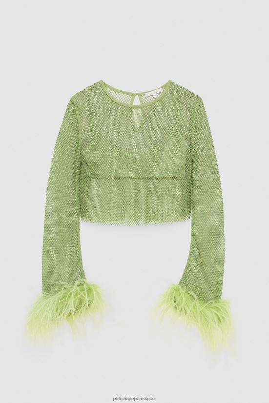 vestir mx Patrizia Pepe mujer camisa suave con pedrería margarita verde 66024R277