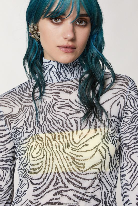vestir mx Patrizia Pepe mujer camiseta con cuello alto y estampado logotipo blanco 66024R116
