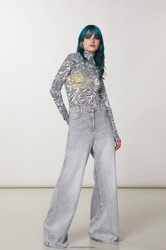 vestir mx Patrizia Pepe mujer camiseta con cuello alto y estampado logotipo blanco 66024R116