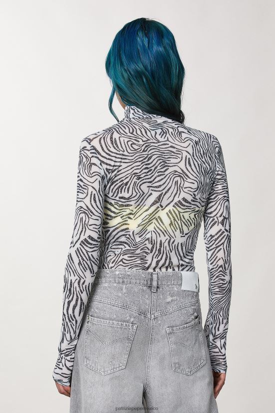 vestir mx Patrizia Pepe mujer camiseta con cuello alto y estampado logotipo blanco 66024R116