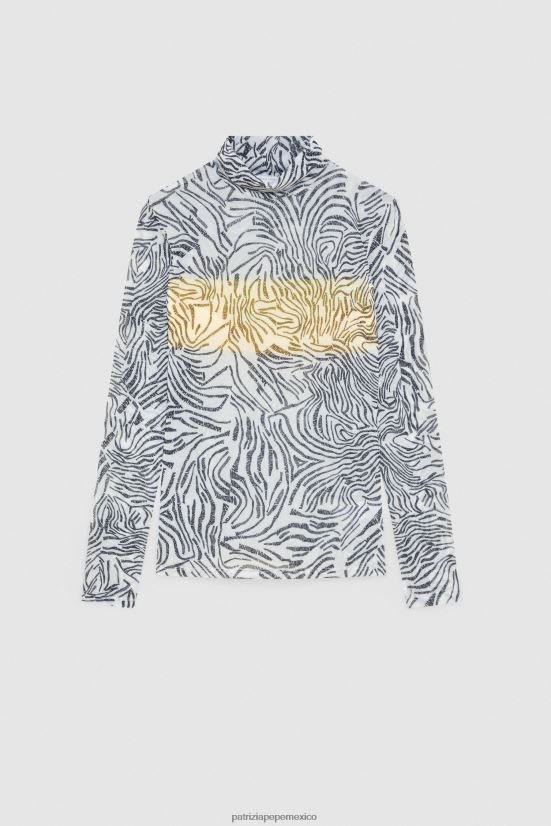 vestir mx Patrizia Pepe mujer camiseta con cuello alto y estampado logotipo blanco 66024R116