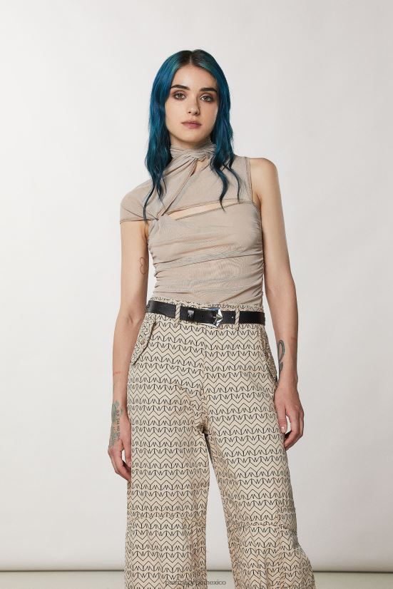 vestir mx Patrizia Pepe mujer camiseta cruzada con un solo hombro color beige artesanal 66024R633