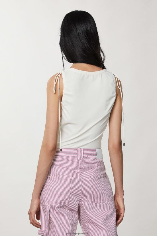 vestir mx Patrizia Pepe mujer camiseta sin mangas de punto con cuello redondo lino blanco 66024R226