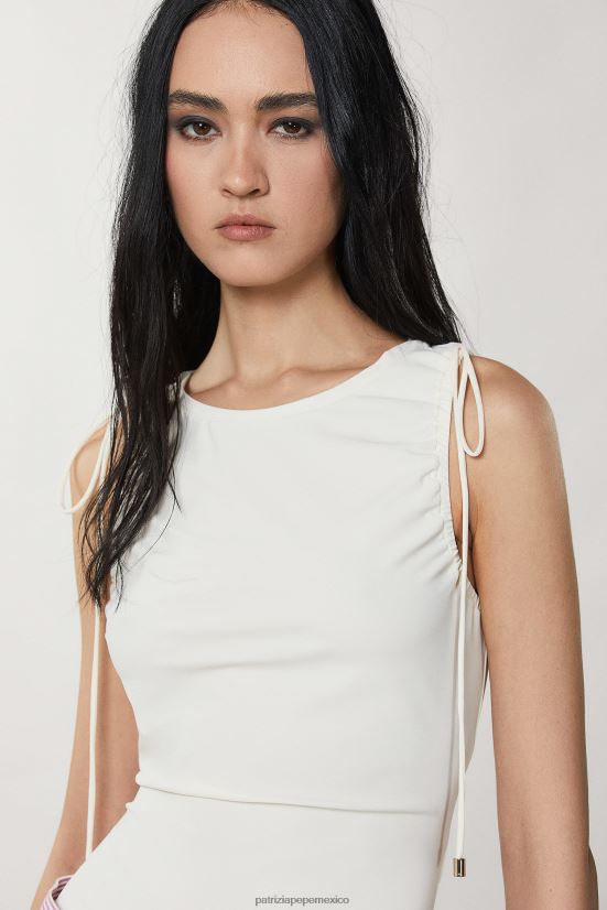 vestir mx Patrizia Pepe mujer camiseta sin mangas de punto con cuello redondo lino blanco 66024R226
