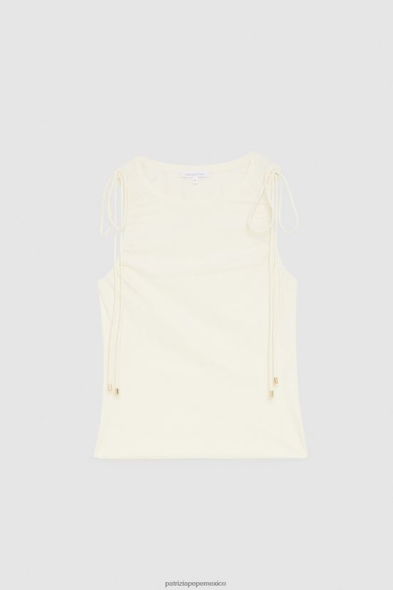 vestir mx Patrizia Pepe mujer camiseta sin mangas de punto con cuello redondo lino blanco 66024R226