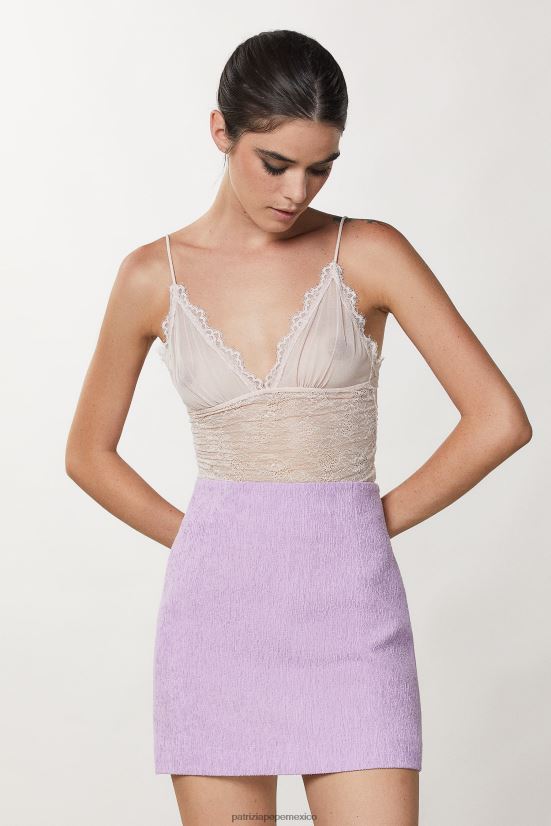 vestir mx Patrizia Pepe mujer top camisero de encaje desnudo rosado 66024R346