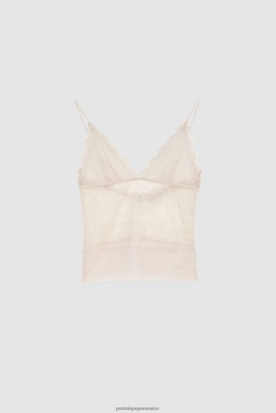 vestir mx Patrizia Pepe mujer top camisero de encaje desnudo rosado 66024R346