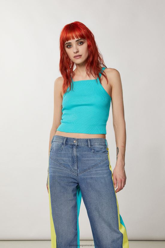 vestir mx Patrizia Pepe mujer top corto de punto de canalé agua verde 66024R202