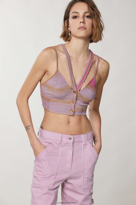 vestir mx Patrizia Pepe mujer top corto de punto de canalé costilla fuxia pacífica 66024R224
