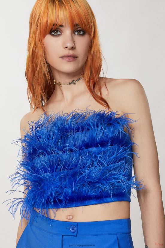 vestir mx Patrizia Pepe mujer top de franela con plumas rayo azul 66024R8
