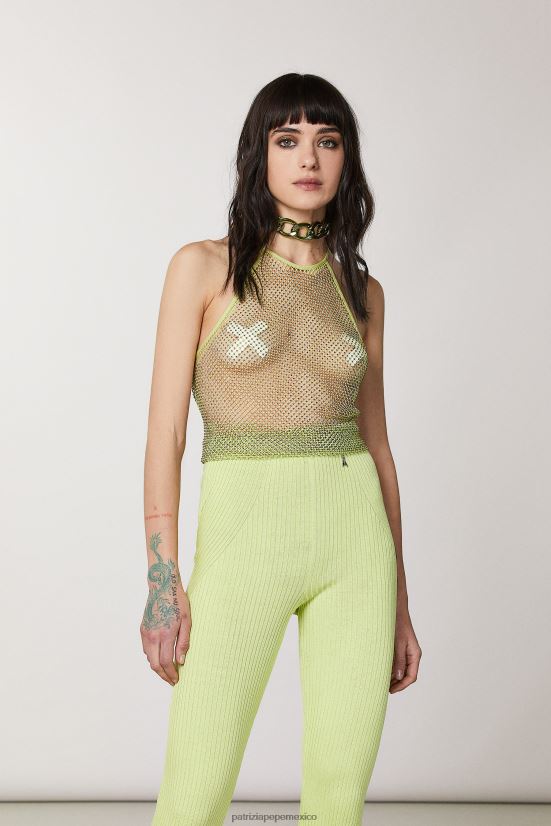vestir mx Patrizia Pepe mujer top de malla con cuello redondo y strass lima soleada 66024R416