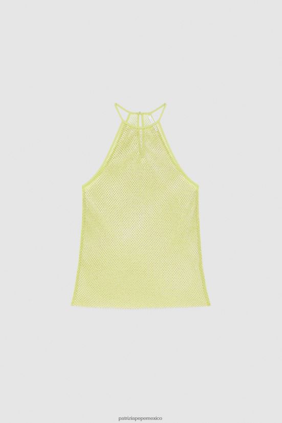 vestir mx Patrizia Pepe mujer top de malla con cuello redondo y strass lima soleada 66024R416