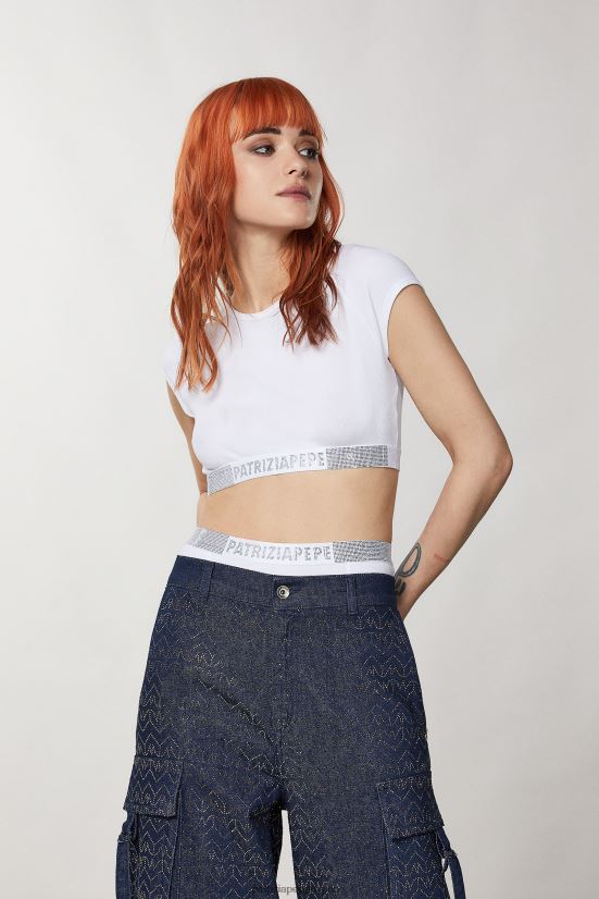 vestir mx Patrizia Pepe mujer top de punto acanalado con strass blanco 66024R389