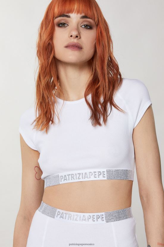 vestir mx Patrizia Pepe mujer top de punto acanalado con strass blanco 66024R389