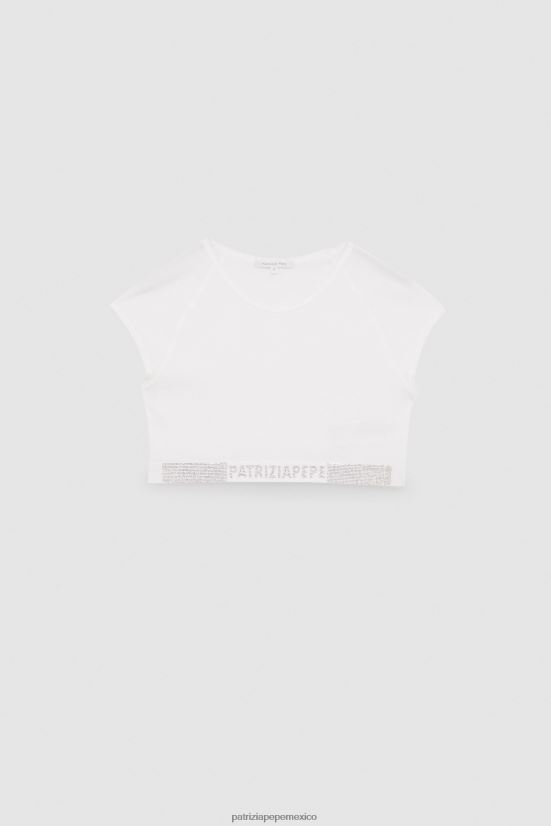 vestir mx Patrizia Pepe mujer top de punto acanalado con strass blanco 66024R389