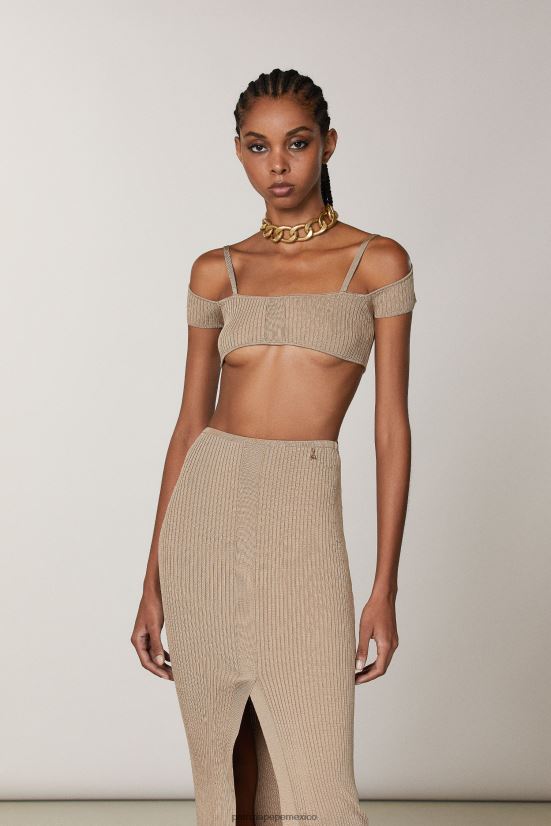 vestir mx Patrizia Pepe mujer top de punto de canalé beige de ensueño 66024R621