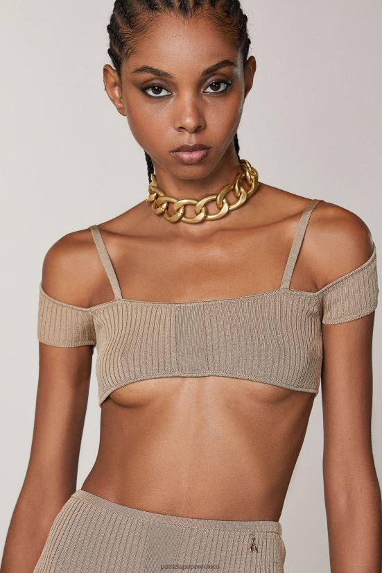 vestir mx Patrizia Pepe mujer top de punto de canalé beige de ensueño 66024R621