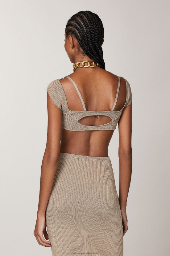 vestir mx Patrizia Pepe mujer top de punto de canalé beige de ensueño 66024R621