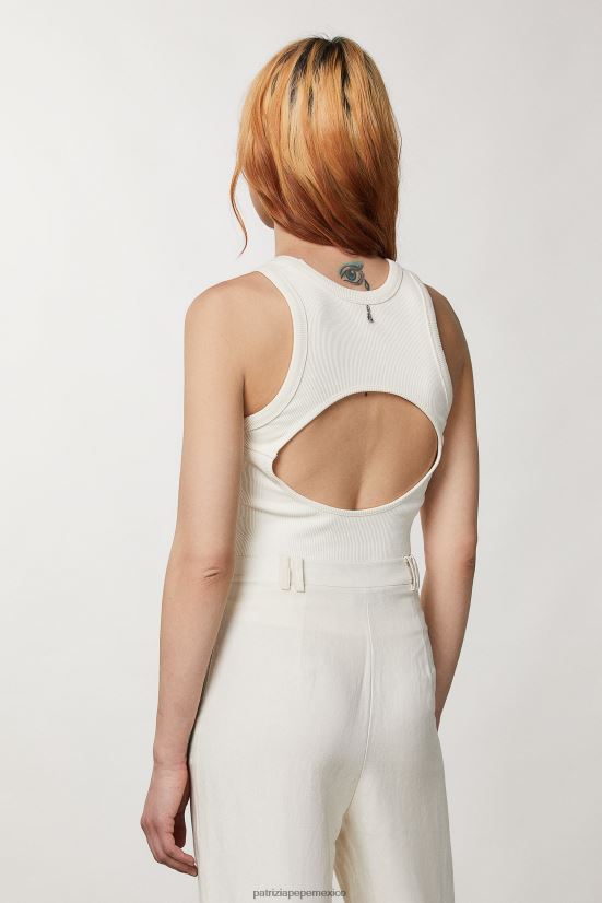 vestir mx Patrizia Pepe mujer top de punto de canalé con abertura lino blanco 66024R555