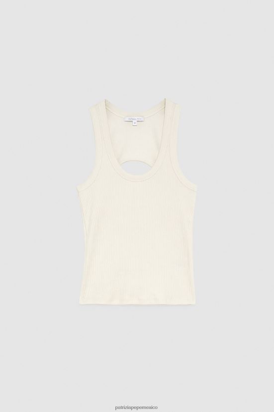 vestir mx Patrizia Pepe mujer top de punto de canalé con abertura lino blanco 66024R555
