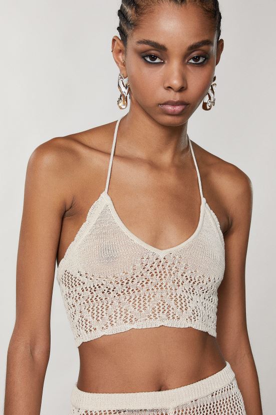 vestir mx Patrizia Pepe mujer top de punto de crochet lino blanco 66024R196