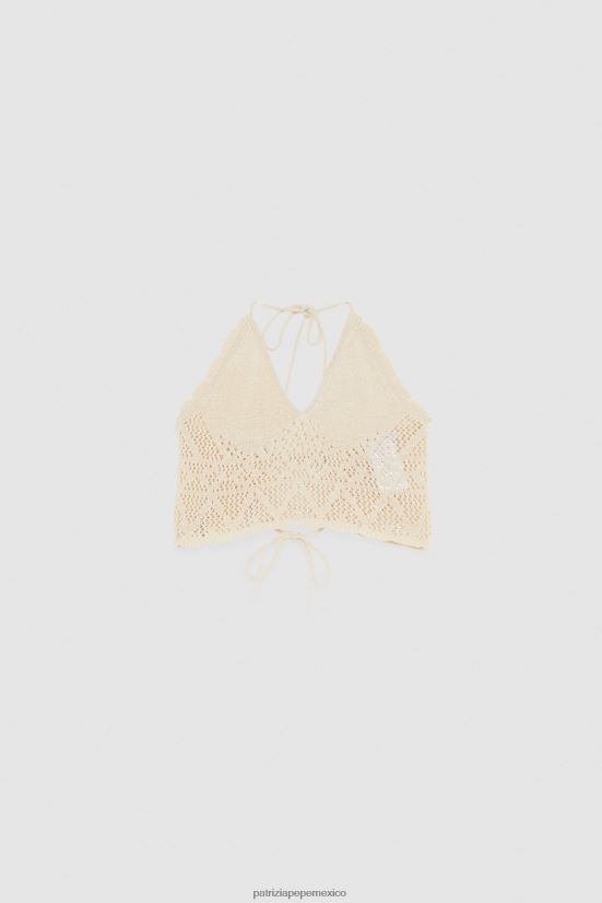 vestir mx Patrizia Pepe mujer top de punto de crochet lino blanco 66024R196