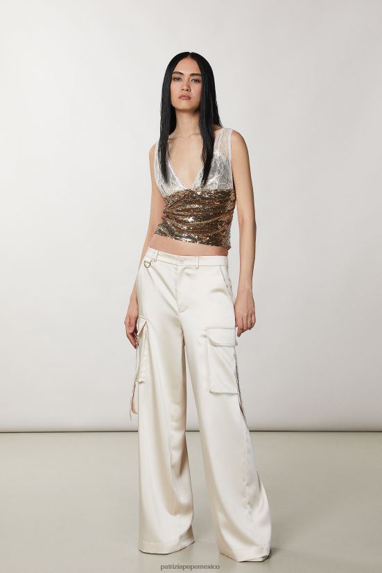 vestir mx Patrizia Pepe mujer top de tul y encaje martini beige/dorado 66024R272