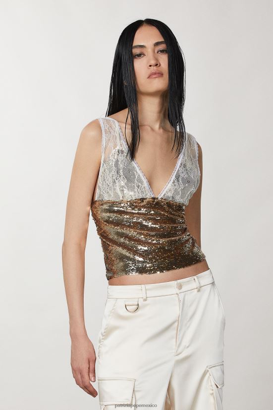vestir mx Patrizia Pepe mujer top de tul y encaje martini beige/dorado 66024R272