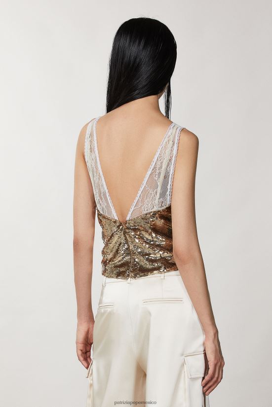 vestir mx Patrizia Pepe mujer top de tul y encaje martini beige/dorado 66024R272