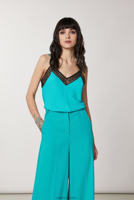 vestir mx Patrizia Pepe mujer top de viscosa con detalle de lazo ilusión verde 66024R407