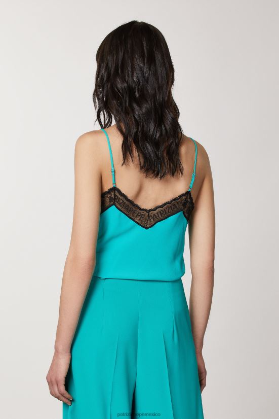 vestir mx Patrizia Pepe mujer top de viscosa con detalle de lazo ilusión verde 66024R407