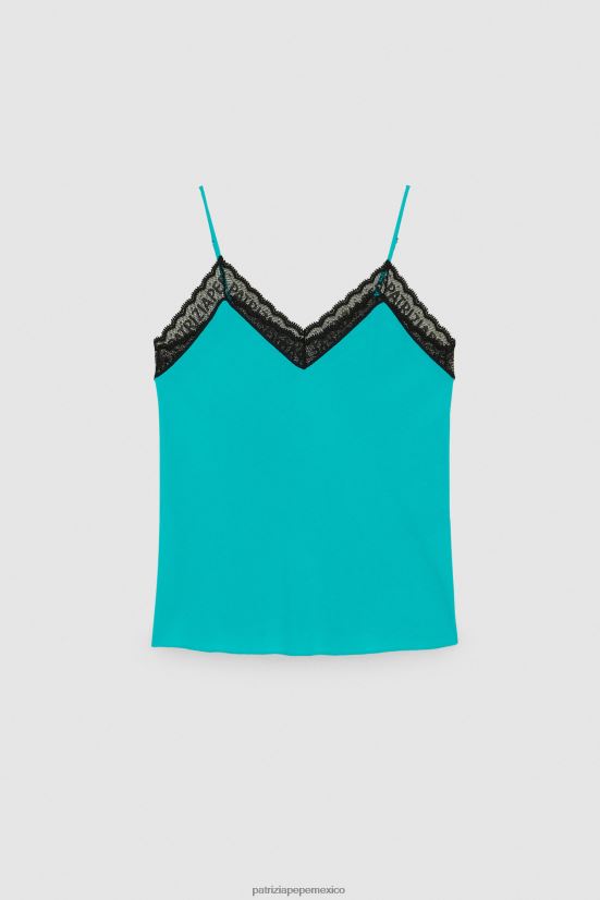 vestir mx Patrizia Pepe mujer top de viscosa con detalle de lazo ilusión verde 66024R407