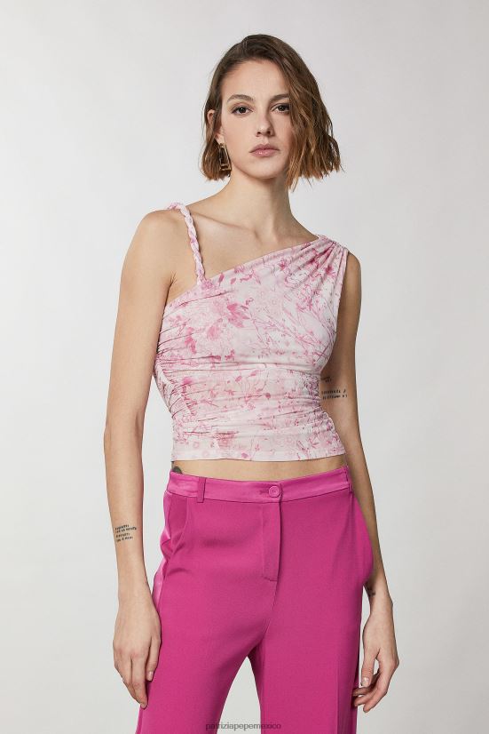 vestir mx Patrizia Pepe mujer top fruncido con un solo hombro flor rosa 66024R303
