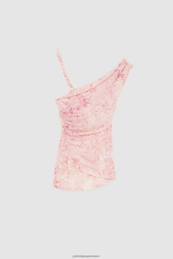 vestir mx Patrizia Pepe mujer top fruncido con un solo hombro flor rosa 66024R303