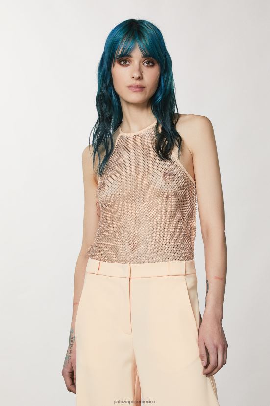vestir mx Patrizia Pepe mujer top sin mangas con pedrería rubor astral 66024R82